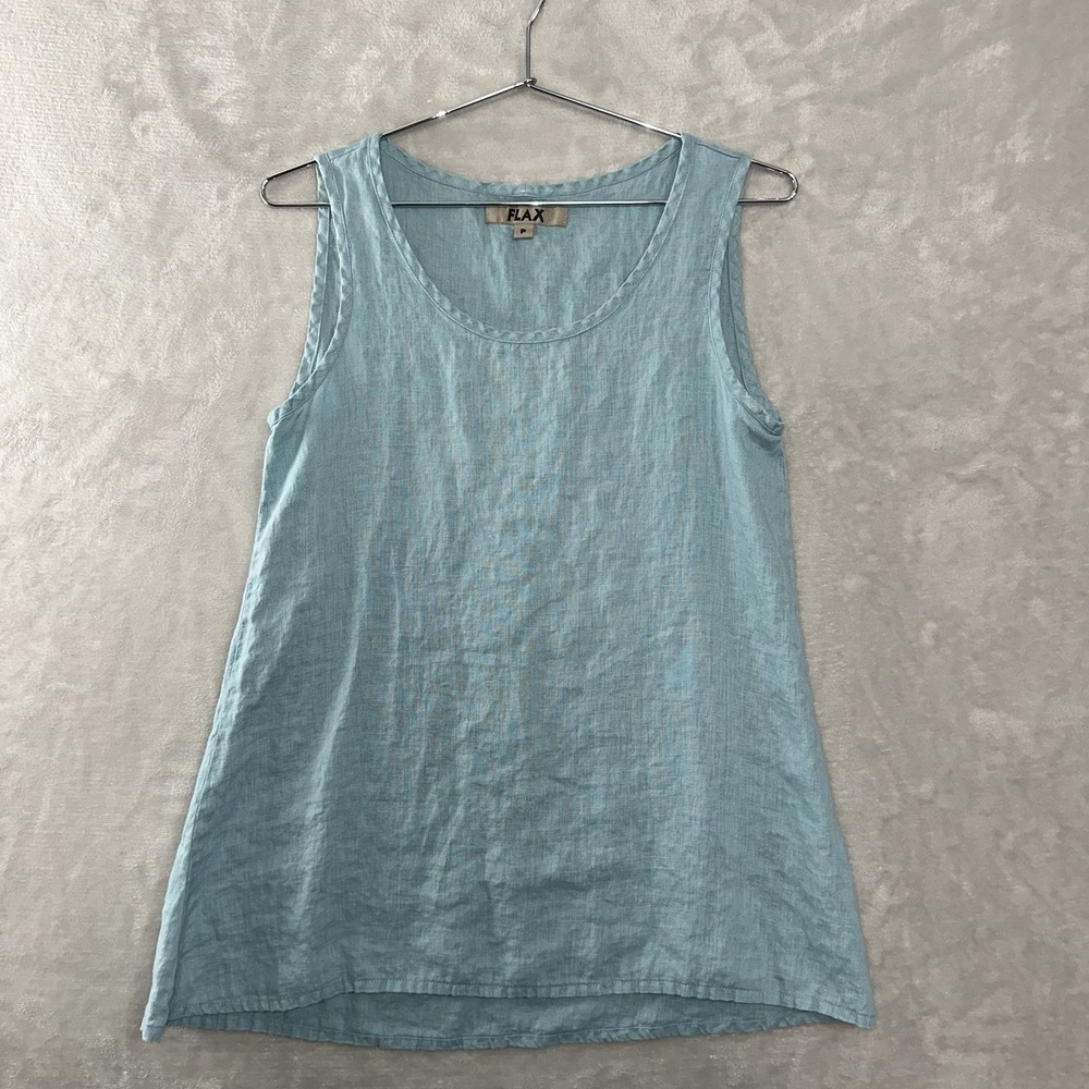 FLAX Women's Size P (4-6)  Sleeveless Linen Top Tunic Slate‎ Blue Coastal Beach